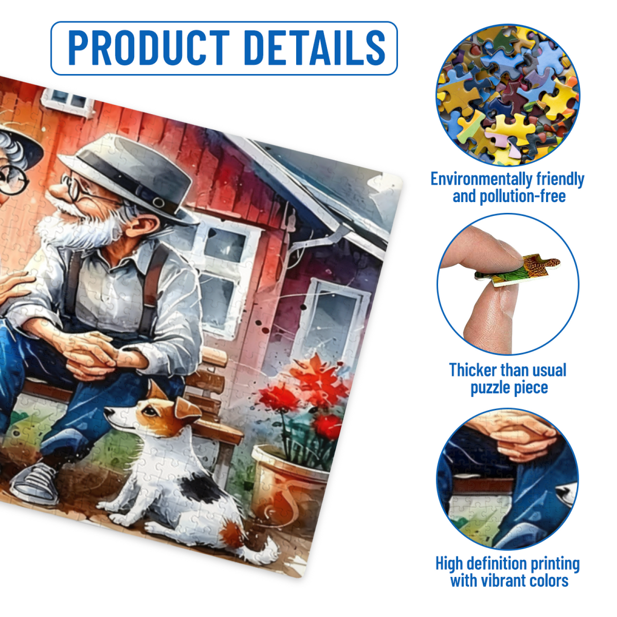 Sweet Elderly Couple & Puppy ¨C Warm Country Backyard Watercolor Puzzle