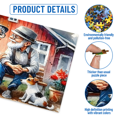 Sweet Elderly Couple & Puppy ¨C Warm Country Backyard Watercolor Puzzle