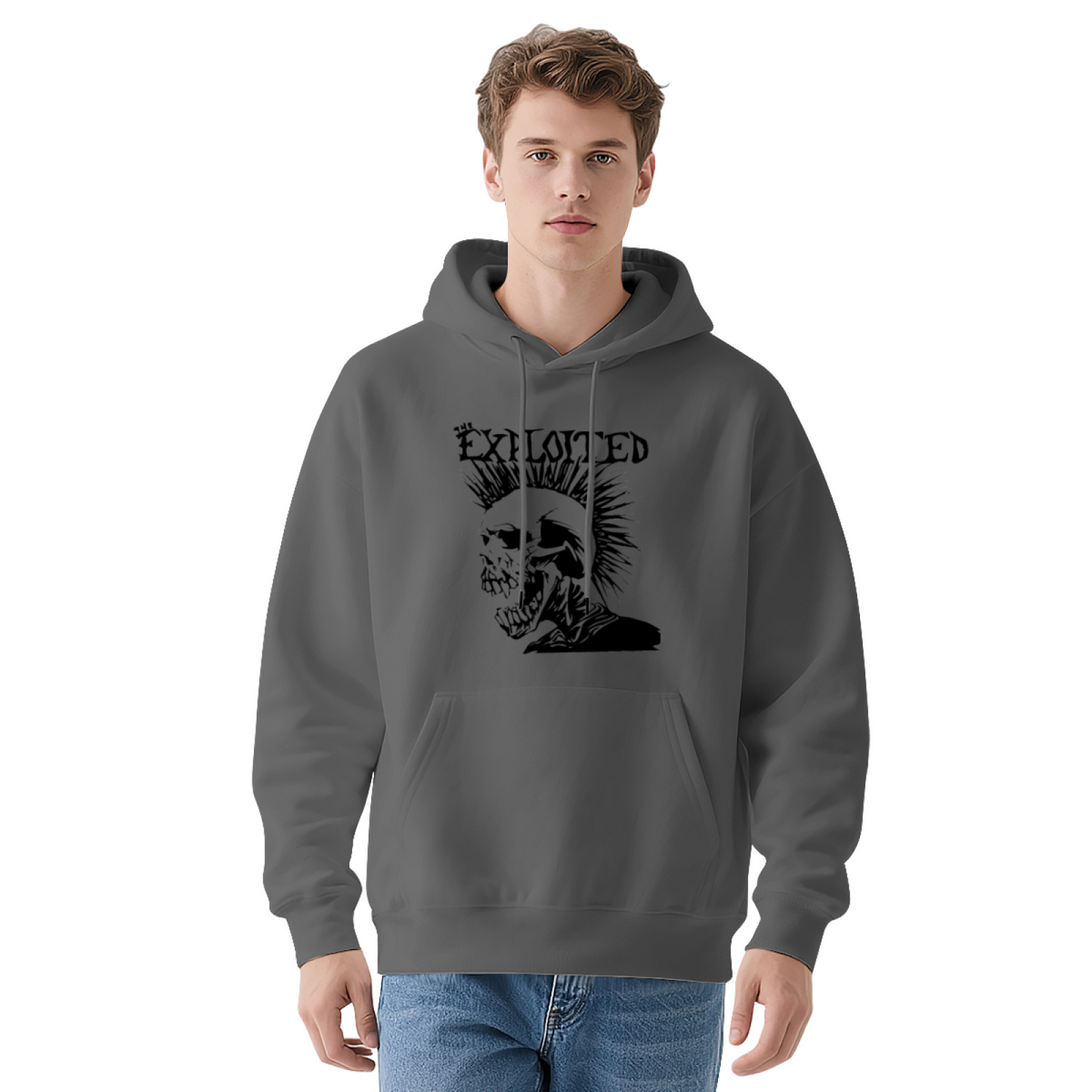 Punk Mohawk Skull White Hoodie, Men Rock Streetwear Ultra Cozy Pullover