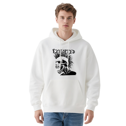 Punk Mohawk Skull White Hoodie, Men Rock Streetwear Ultra Cozy Pullover