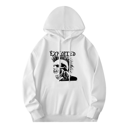Punk Mohawk Skull White Hoodie, Men Rock Streetwear Ultra Cozy Pullover