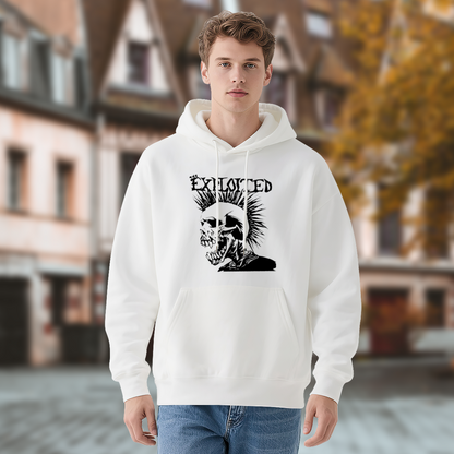 Punk Mohawk Skull White Hoodie, Men Rock Streetwear Ultra Cozy Pullover