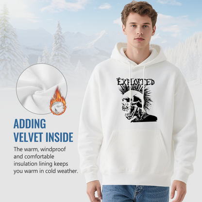Punk Mohawk Skull White Hoodie, Men Rock Streetwear Ultra Cozy Pullover