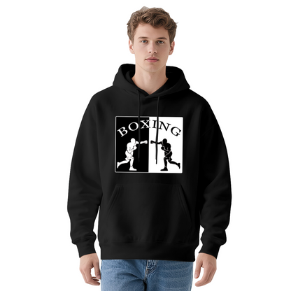 Split Boxing Silhouette Black Hoodie, Unisex Sporty Relax Fit Cozy Top