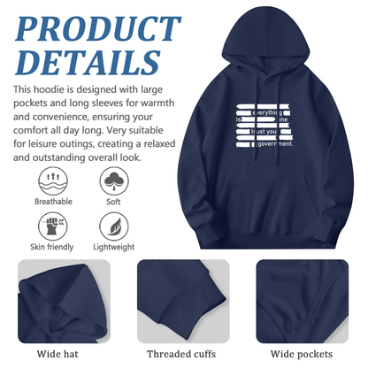Trendy Satire Everything Is Fine Distressed Print Navy Hoodie, Cozy Relaxed Cut