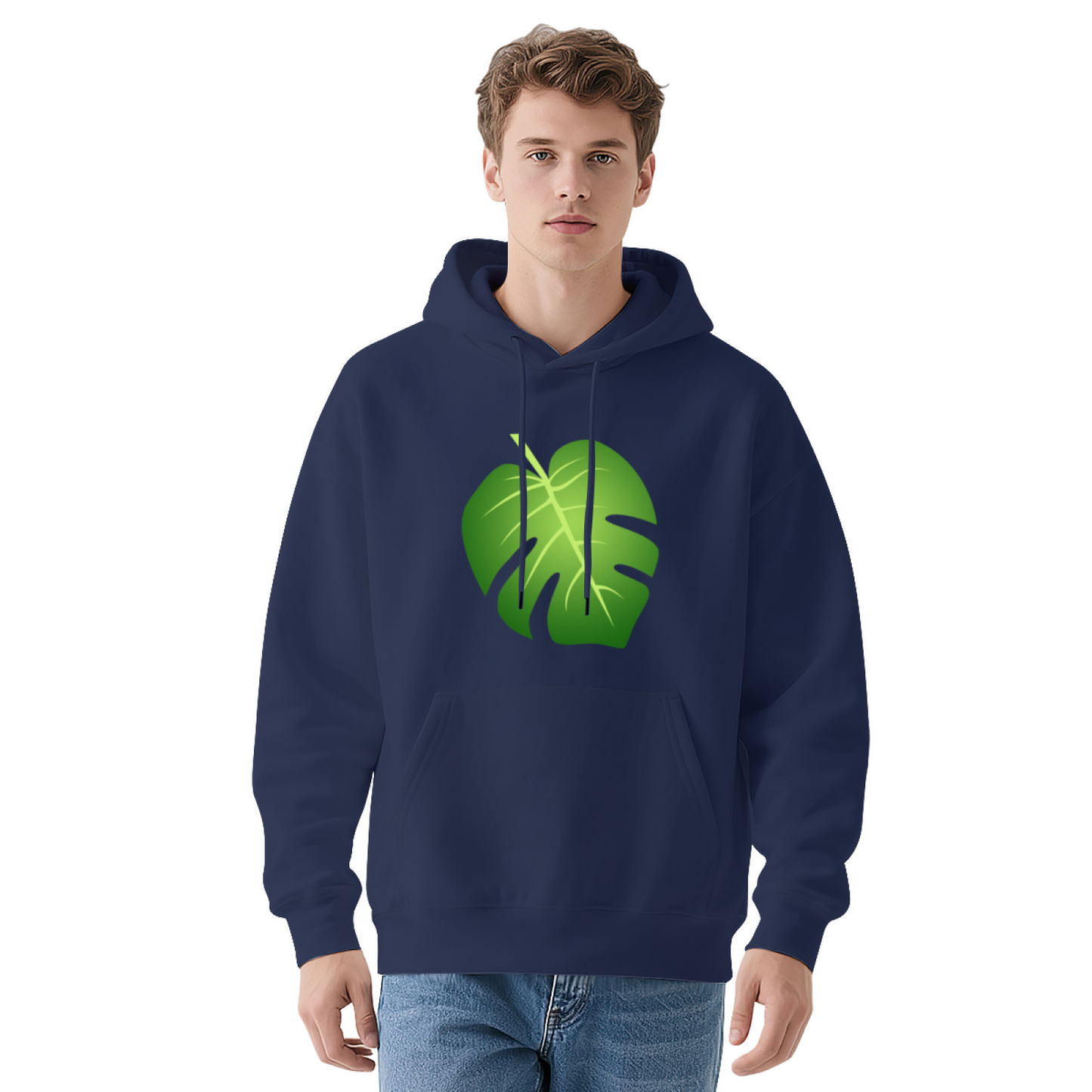 Minimal Monstera Leaf Graphic Black Hoodie, Soft & Cozy Daily Pullover