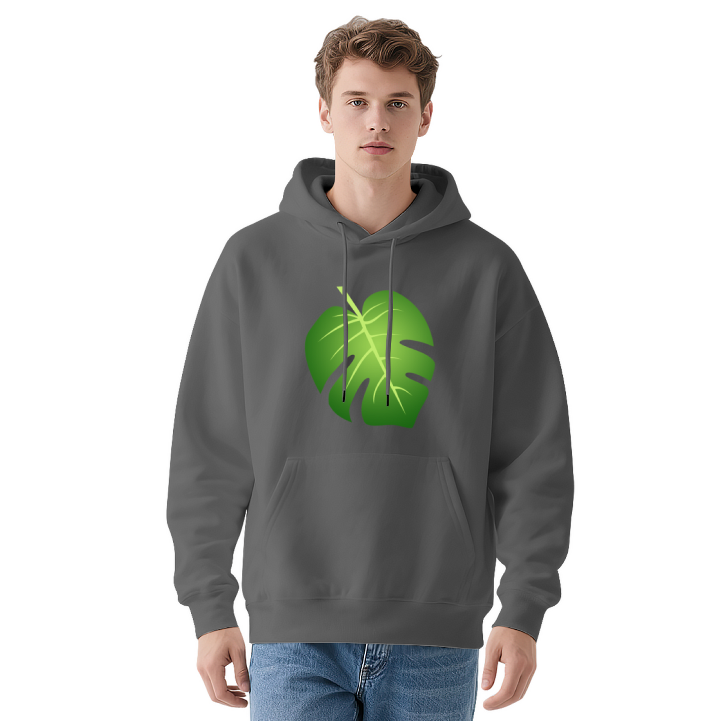 Minimal Monstera Leaf Graphic Black Hoodie, Soft & Cozy Daily Pullover