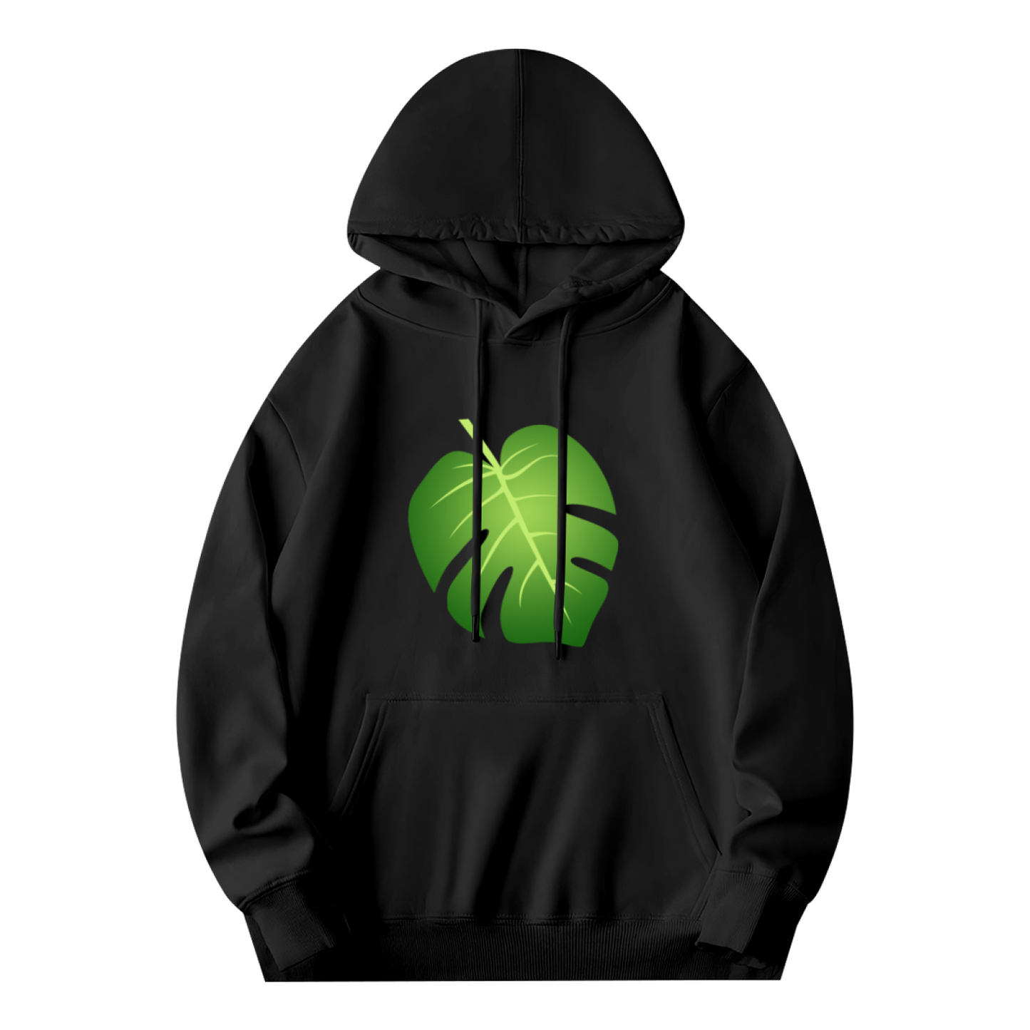 Minimal Monstera Leaf Graphic Black Hoodie, Soft & Cozy Daily Pullover