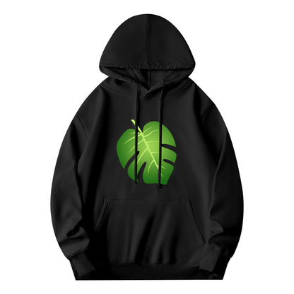 Minimal Monstera Leaf Graphic Black Hoodie, Soft & Cozy Daily Pullover