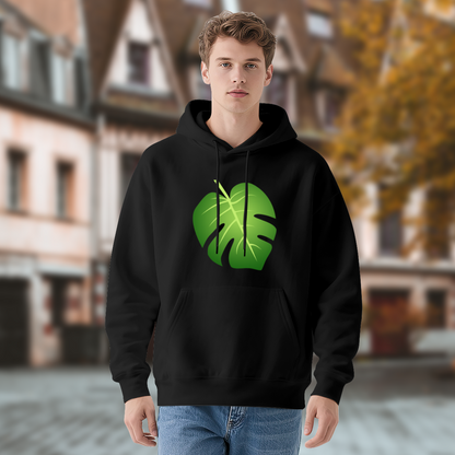 Minimal Monstera Leaf Graphic Black Hoodie, Soft & Cozy Daily Pullover