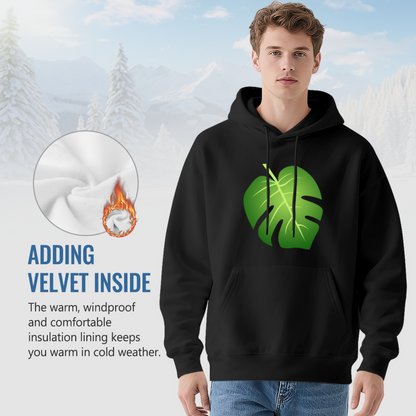 Minimal Monstera Leaf Graphic Black Hoodie, Soft & Cozy Daily Pullover