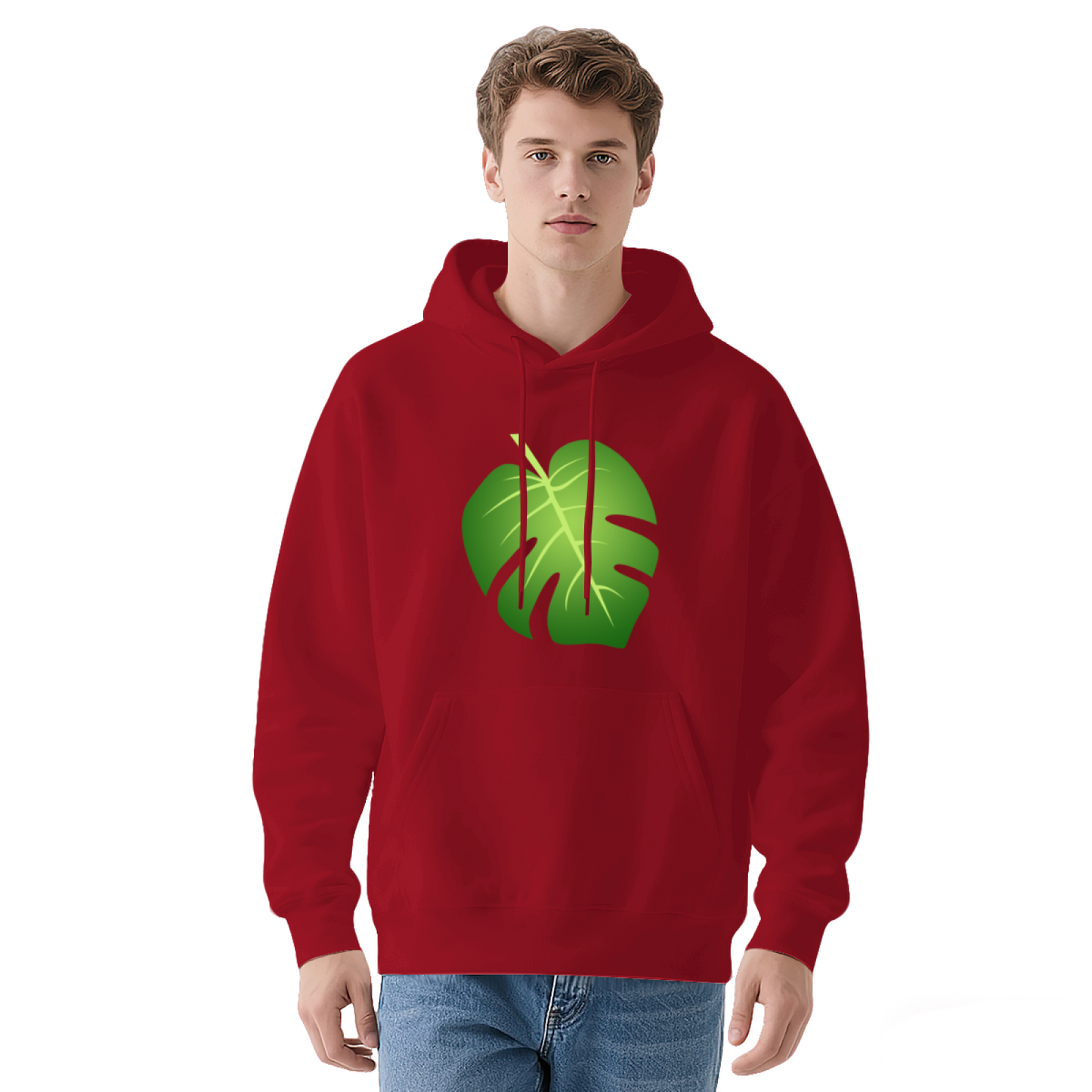 Minimal Monstera Leaf Graphic Black Hoodie, Soft & Cozy Daily Pullover