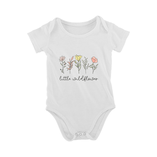 Little Wildflower Minimal Hand Drawn Floral Neutral Baby Onesie