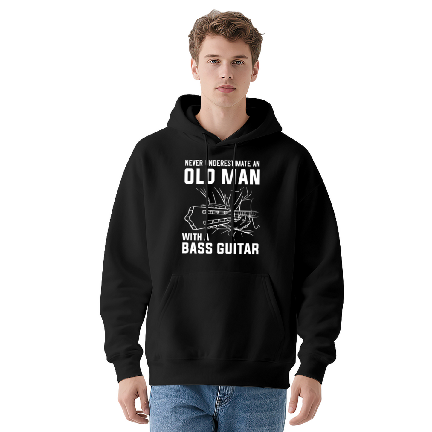 Never Underestimate An Old Man With Bass Guitar Music Lovers Comfort Hoodie, Mens