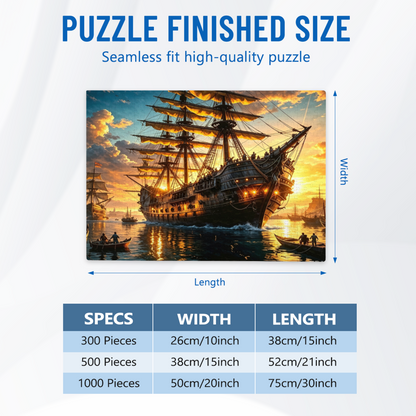 Sunset Giant Vintage Pirate Galleon Seascape Jigsaw Puzzle | Golden Hour Old Sailing Ship Ocean Puzzle 300/500/1000pcs