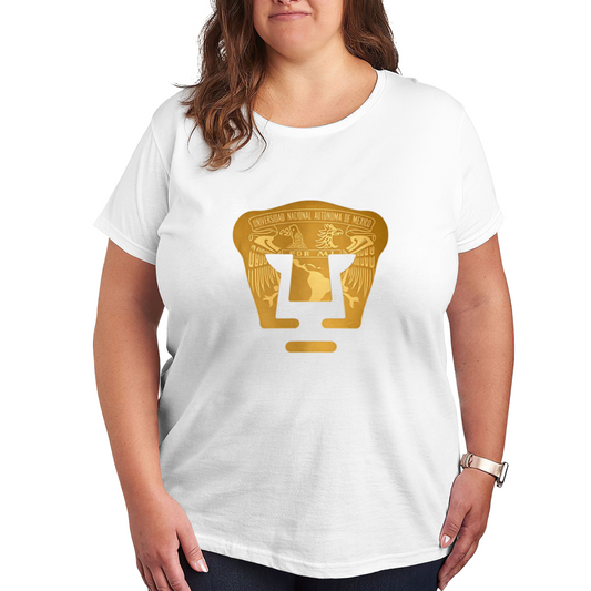 Golden UNAM University Mexico Emblem Plus Size Ladies T-Shirt