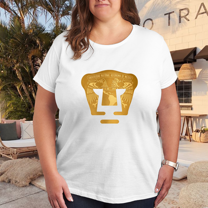 Golden UNAM University Mexico Emblem Plus Size Ladies T-Shirt