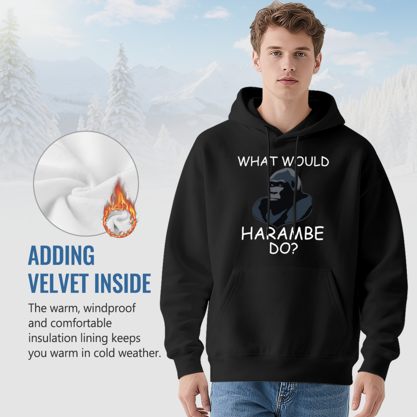 What Would Harambe Do Gorilla Meme Black Hoodie, Cozy Unisex Funny Pullover
