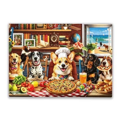 Corgi Chef & All Cute Dogs Kitchen Feast Jigsaw Puzzle | Pet Dog Pizza Food Cartoon Puzzle 300/500/1000pcs