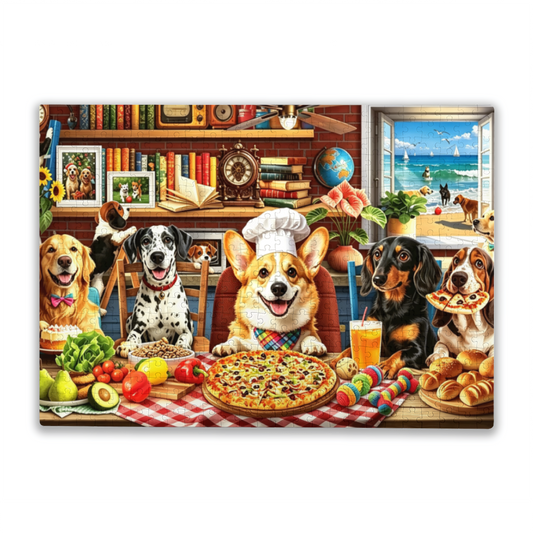 Corgi Chef & All Cute Dogs Kitchen Feast Jigsaw Puzzle | Pet Dog Pizza Food Cartoon Puzzle 300/500/1000pcs