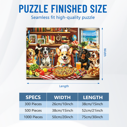 Corgi Chef & All Cute Dogs Kitchen Feast Jigsaw Puzzle | Pet Dog Pizza Food Cartoon Puzzle 300/500/1000pcs