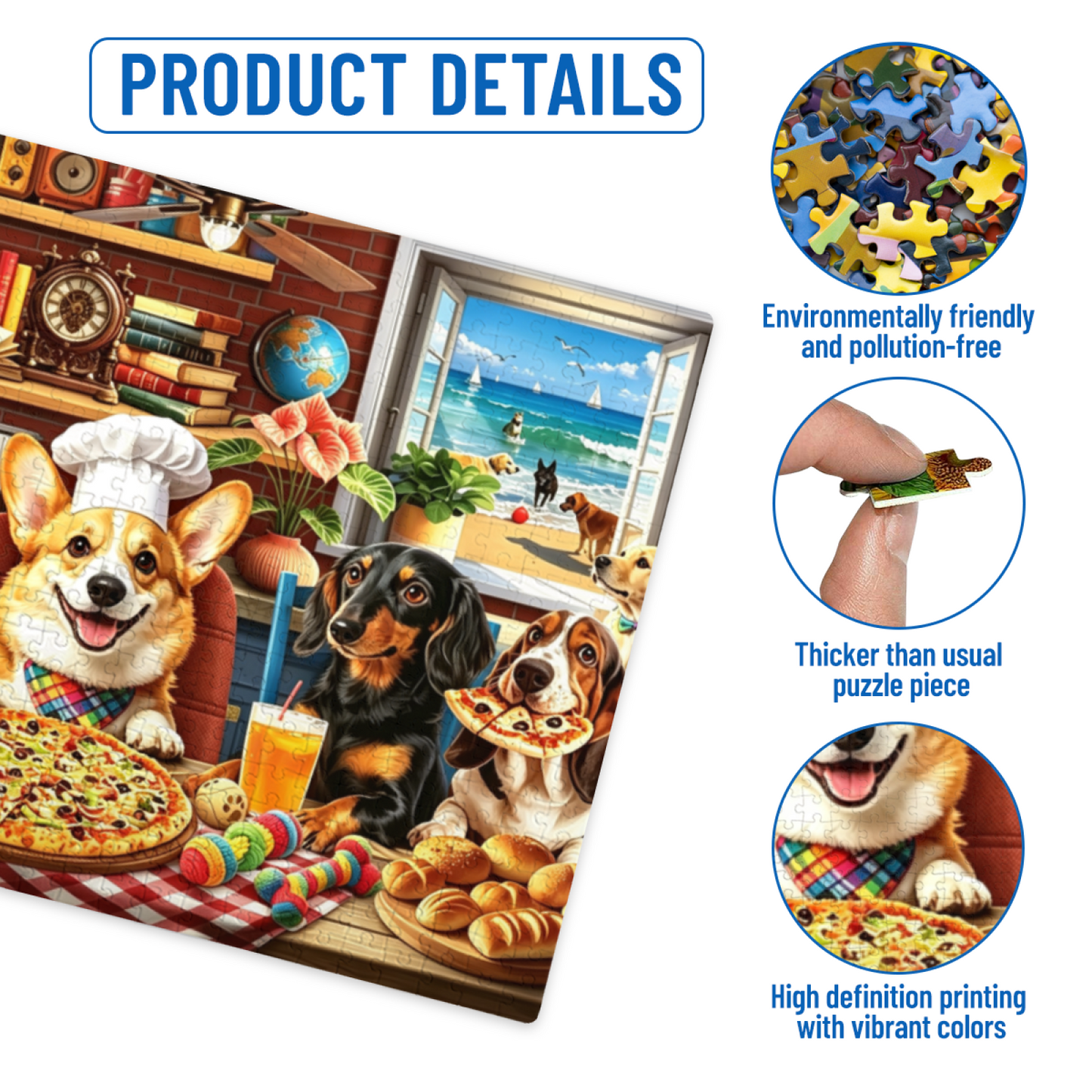 Corgi Chef & All Cute Dogs Kitchen Feast Jigsaw Puzzle | Pet Dog Pizza Food Cartoon Puzzle 300/500/1000pcs