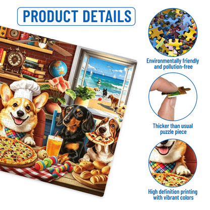 Corgi Chef & All Cute Dogs Kitchen Feast Jigsaw Puzzle | Pet Dog Pizza Food Cartoon Puzzle 300/500/1000pcs