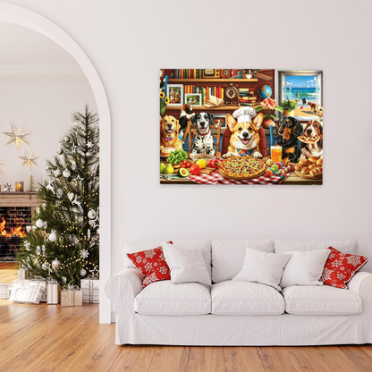 Corgi Chef & All Cute Dogs Kitchen Feast Jigsaw Puzzle | Pet Dog Pizza Food Cartoon Puzzle 300/500/1000pcs