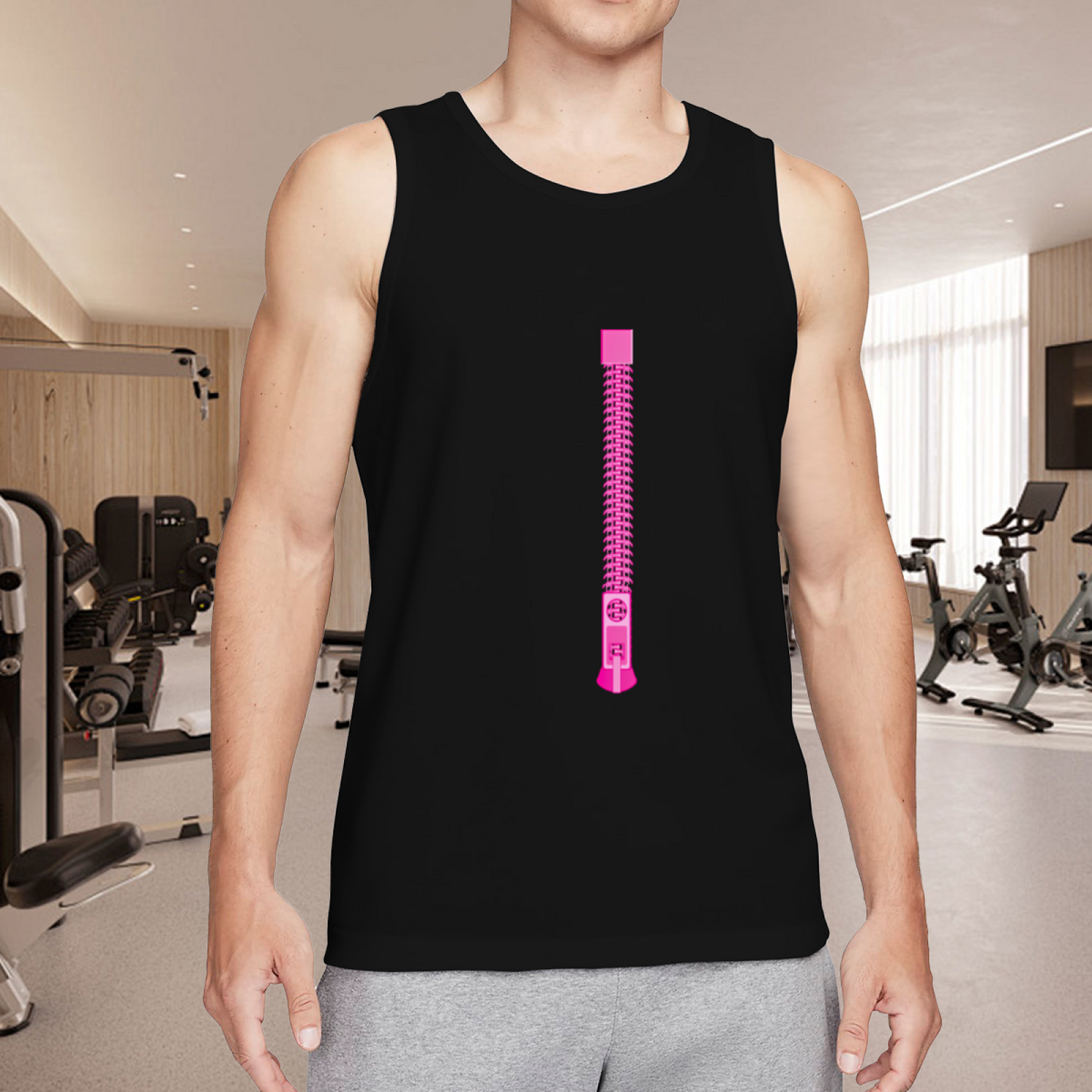 Funny Vertical Pink Zipper Creative Print Casual Men Tank Top