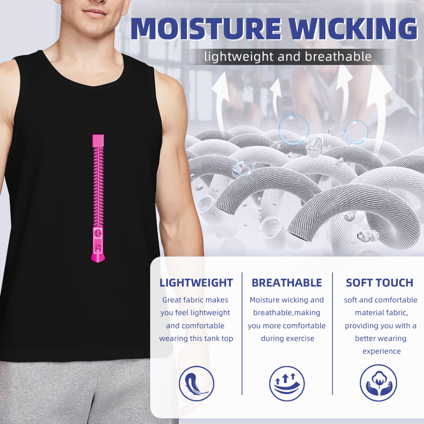 Funny Vertical Pink Zipper Creative Print Casual Men Tank Top