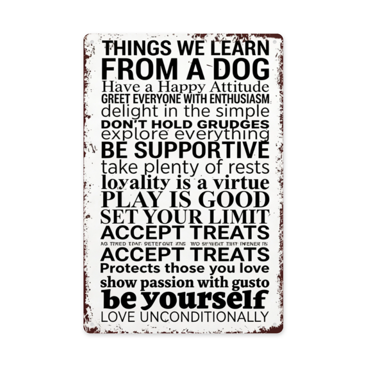 Inspirational Dog Life Rules Distressed Vintage Tin Sign Positive Quote Wall Decor