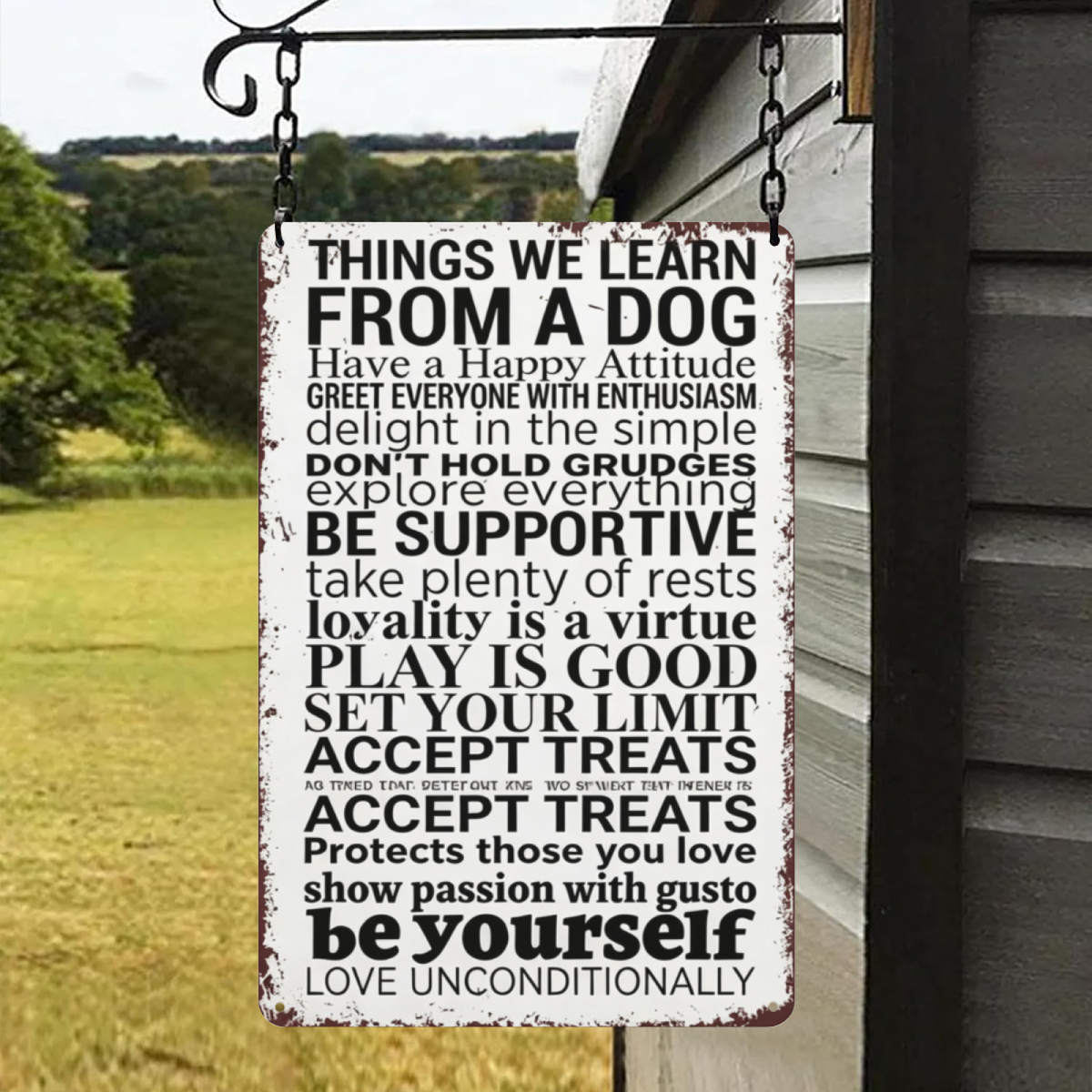 Inspirational Dog Life Rules Distressed Vintage Tin Sign Positive Quote Wall Decor