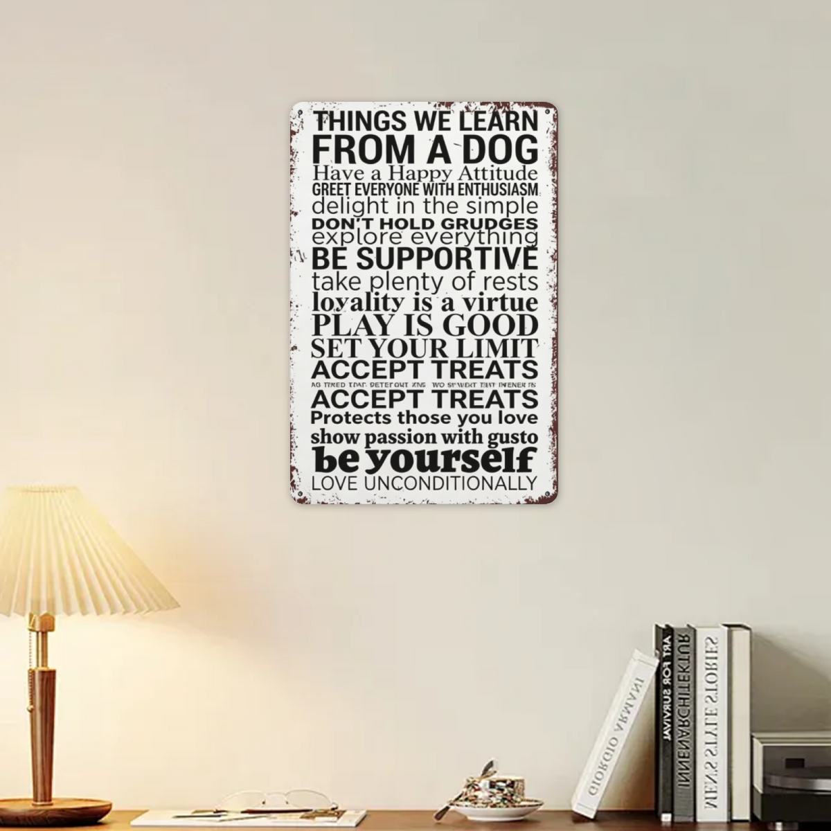 Inspirational Dog Life Rules Distressed Vintage Tin Sign Positive Quote Wall Decor