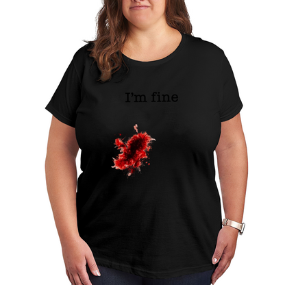 Sarcastic I'm Fine Blood Splatter Graphic Plus Size Women's T-Shirt