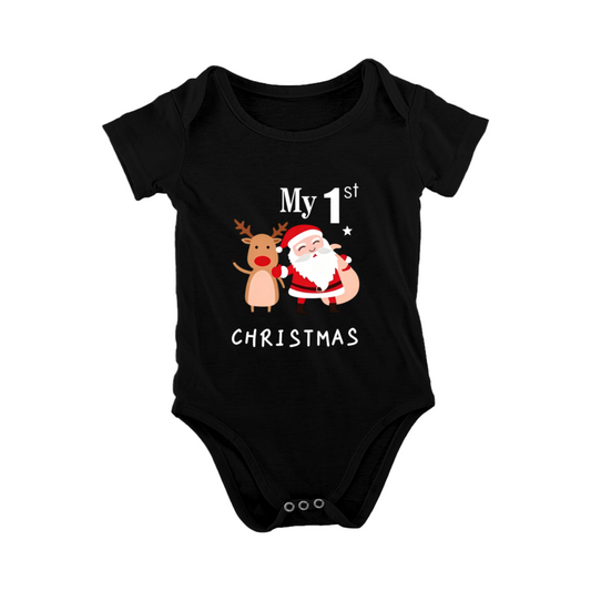 My 1st Christmas Santa Reindeer Holiday Baby Bodysuit