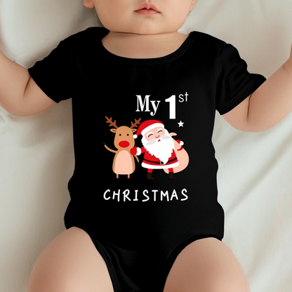 My 1st Christmas Santa Reindeer Holiday Baby Bodysuit