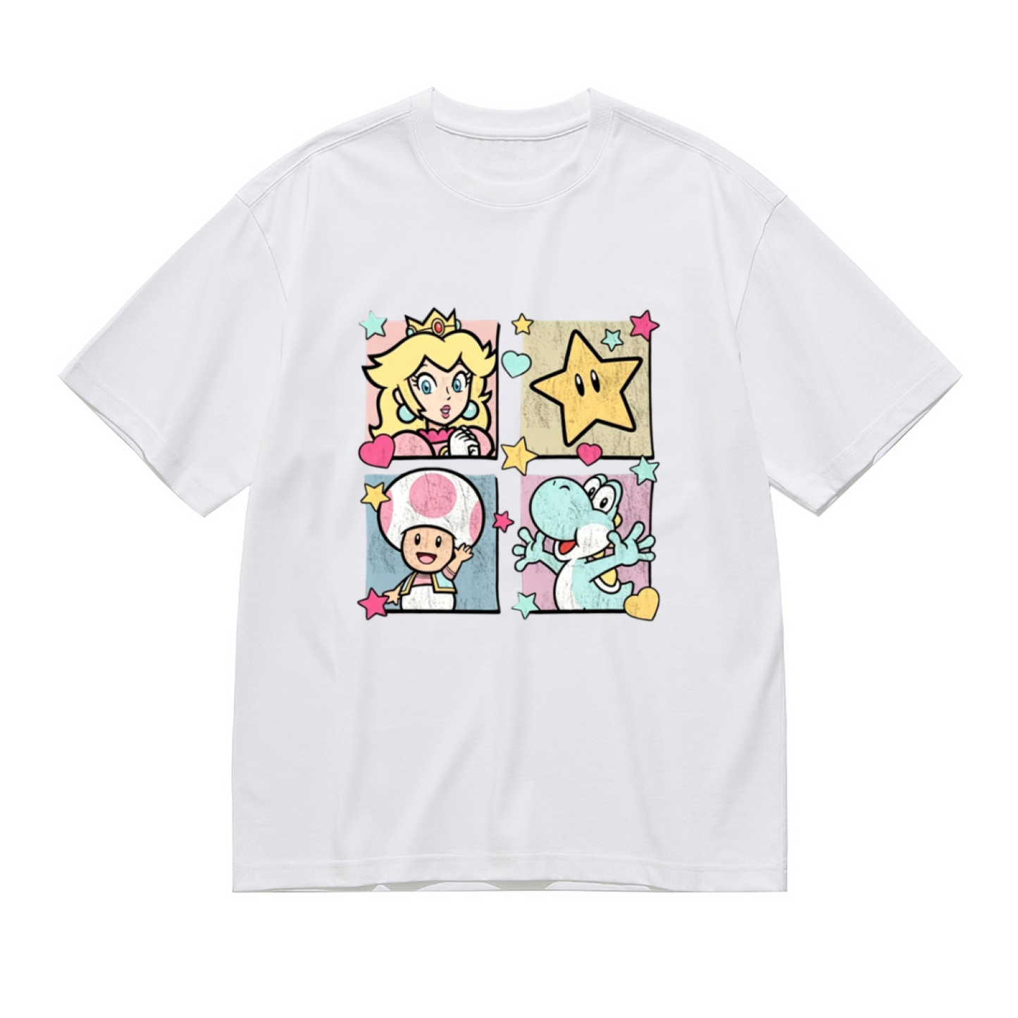 Super Mario Four Grid Cartoon Plus Size Women Tee