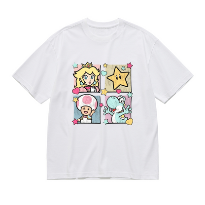 Super Mario Four Grid Cartoon Plus Size Women Tee