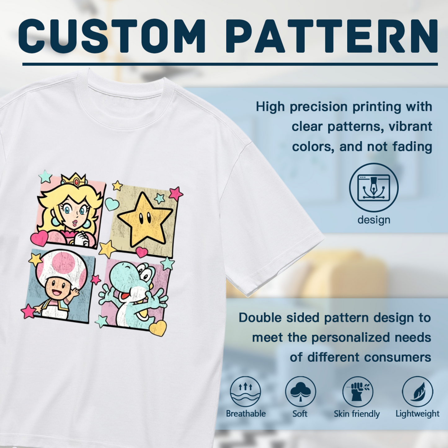 Super Mario Four Grid Cartoon Plus Size Women Tee