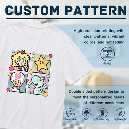 Super Mario Four Grid Cartoon Plus Size Women Tee