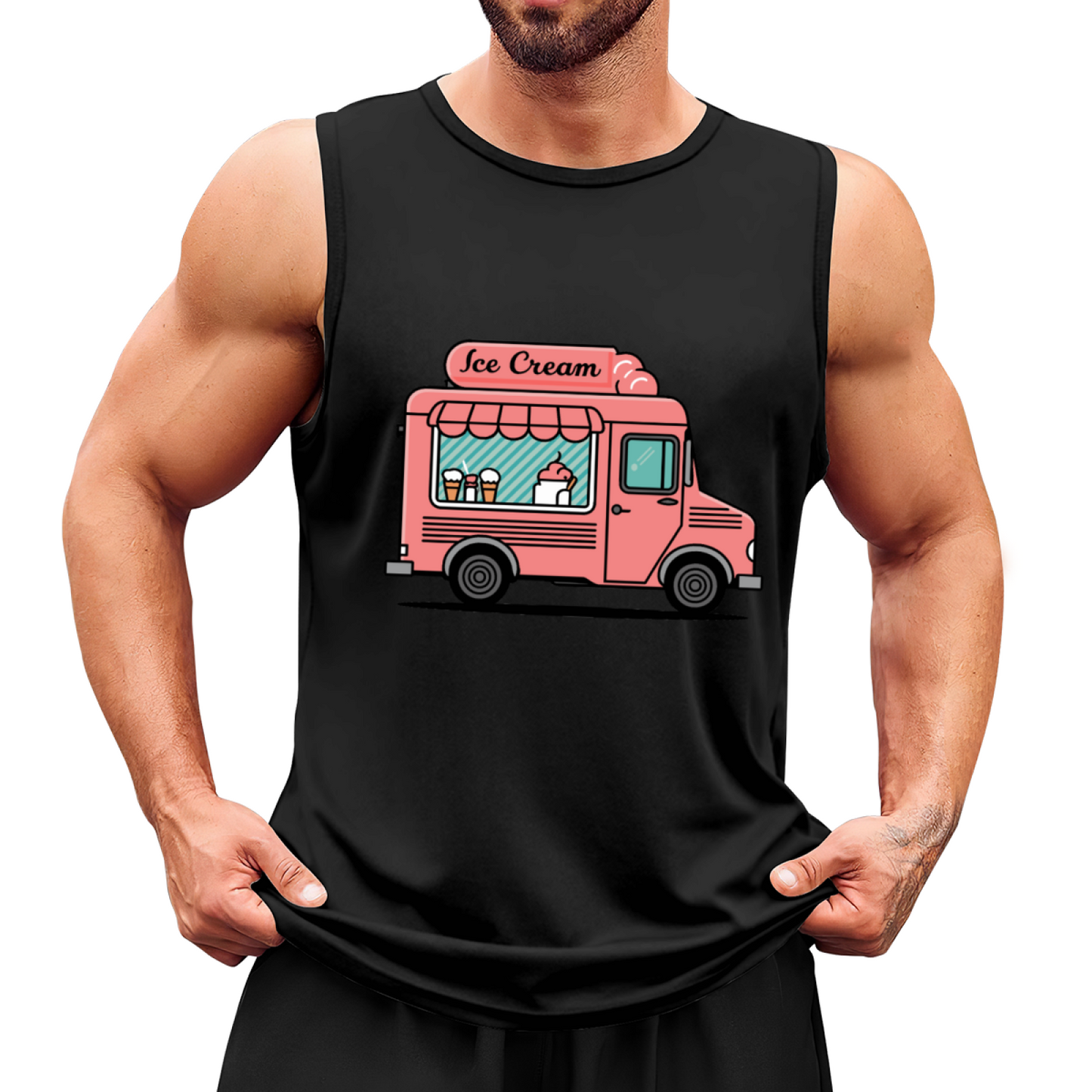 Cute Pink Ice Cream Truck Cartoon Summer Casual Men Tank