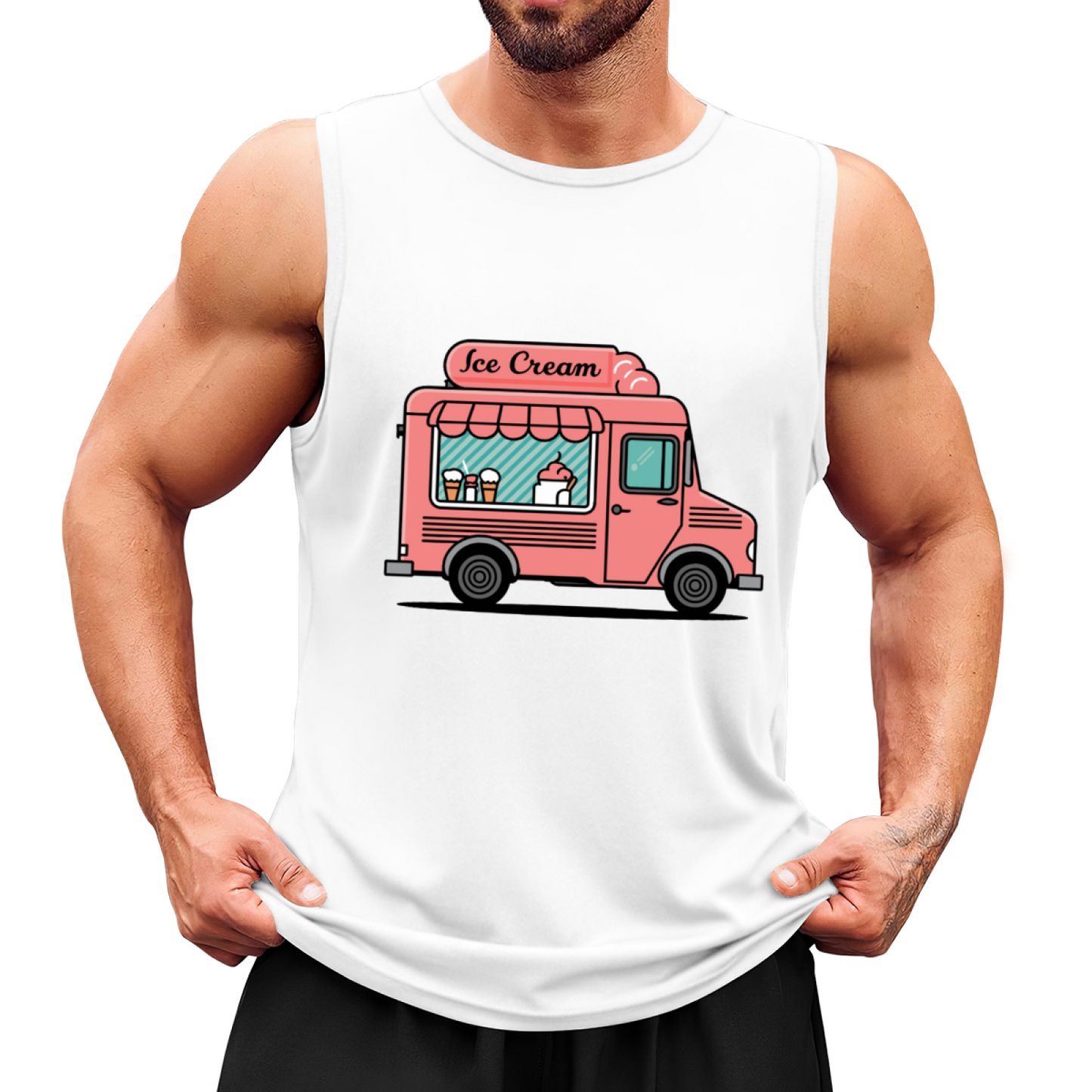 Cute Pink Ice Cream Truck Cartoon Summer Casual Men Tank
