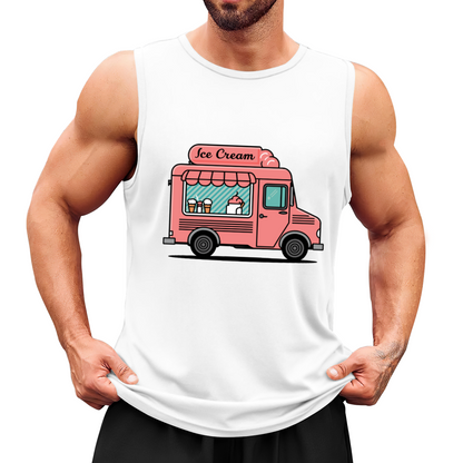 Cute Pink Ice Cream Truck Cartoon Summer Casual Men Tank