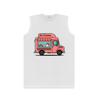 Cute Pink Ice Cream Truck Cartoon Summer Casual Men Tank