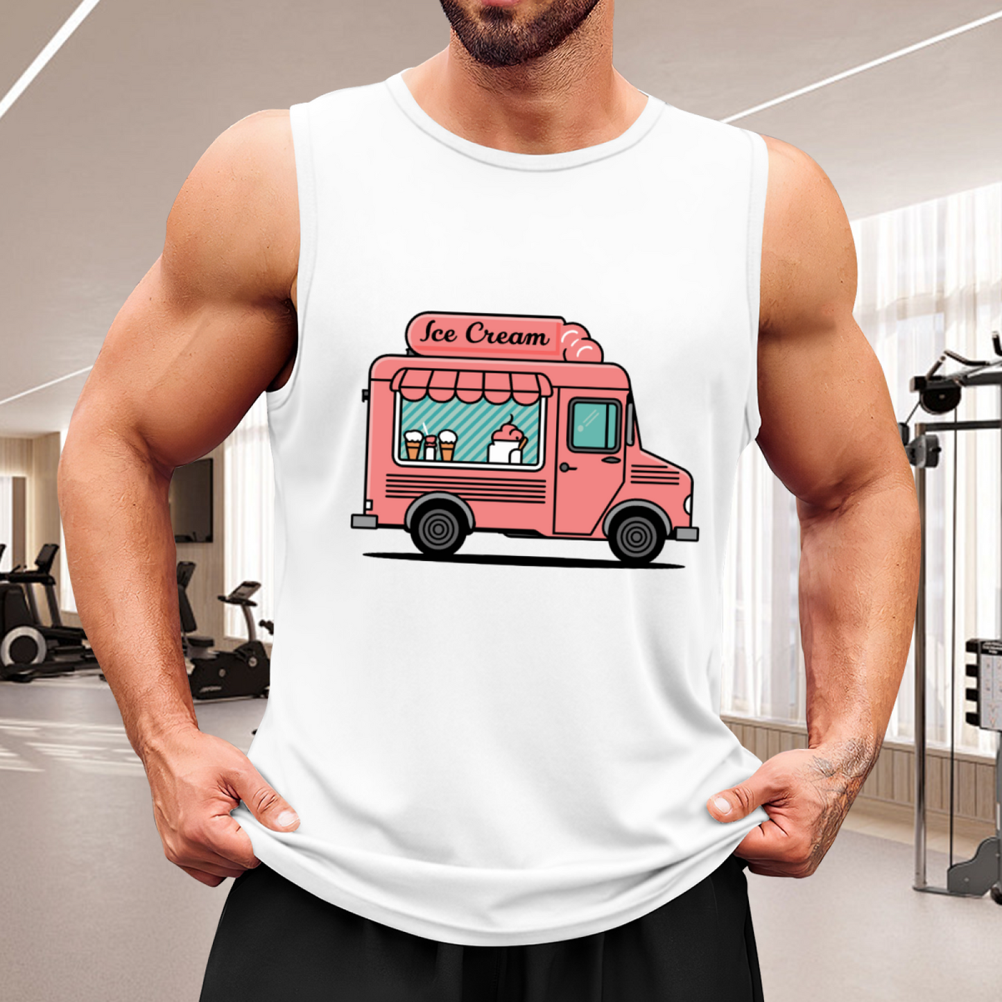 Cute Pink Ice Cream Truck Cartoon Summer Casual Men Tank