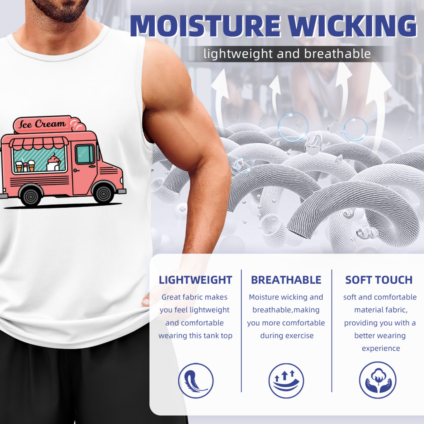 Cute Pink Ice Cream Truck Cartoon Summer Casual Men Tank