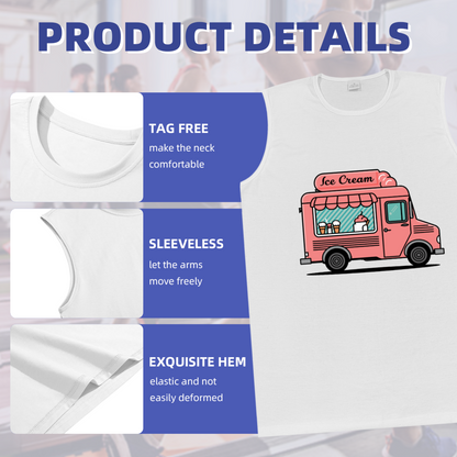 Cute Pink Ice Cream Truck Cartoon Summer Casual Men Tank