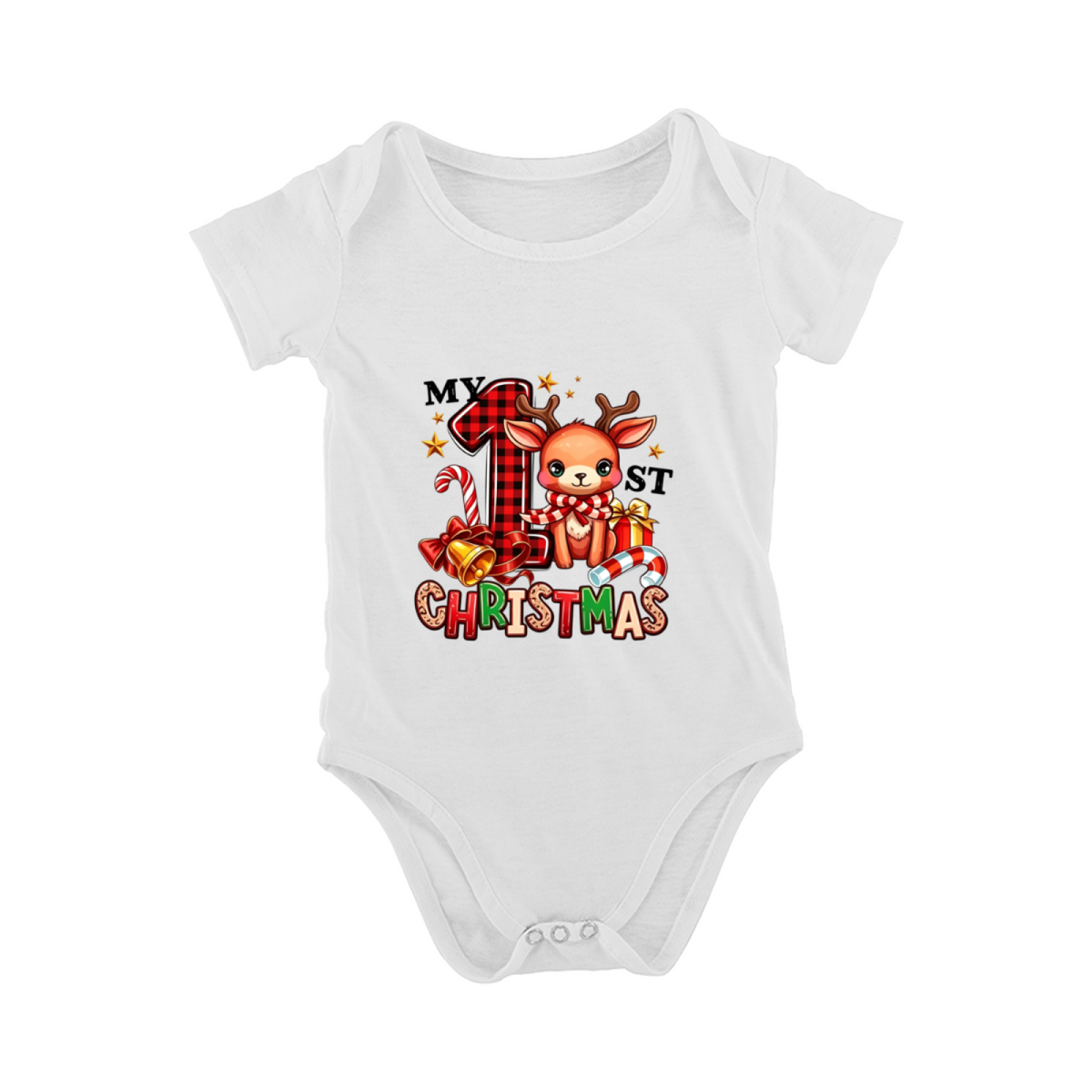 My 1st Christmas Buffalo Plaid Reindeer Cute Xmas Newborn Bodysuit