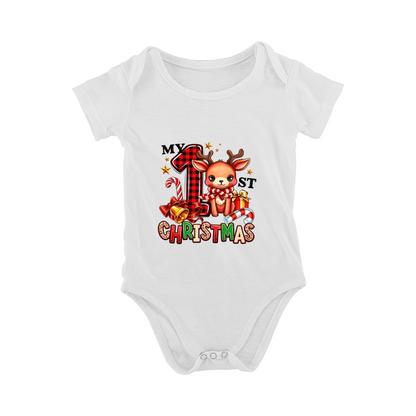 My 1st Christmas Buffalo Plaid Reindeer Cute Xmas Newborn Bodysuit