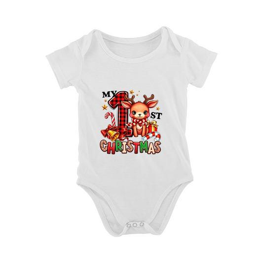 My 1st Christmas Buffalo Plaid Reindeer Cute Xmas Newborn Bodysuit